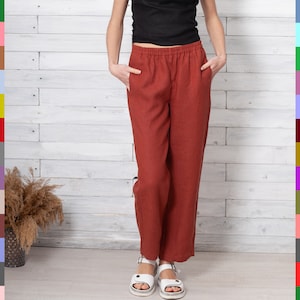 Summer Linen Pants. Classic Linen Pants. Women Trousers. Terracotta Pants. Women Linen Trousers. Woman Pants. 100% Pure Linen (Italy)