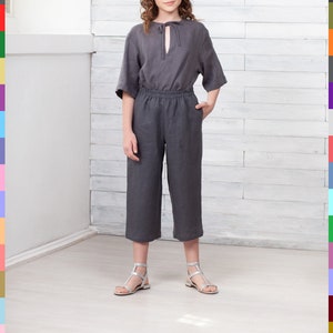 Grey Kids Capris. Simple Girls Capris. Teen Flax Pants. Kids Culotte. 100% Pure Linen (Italy)