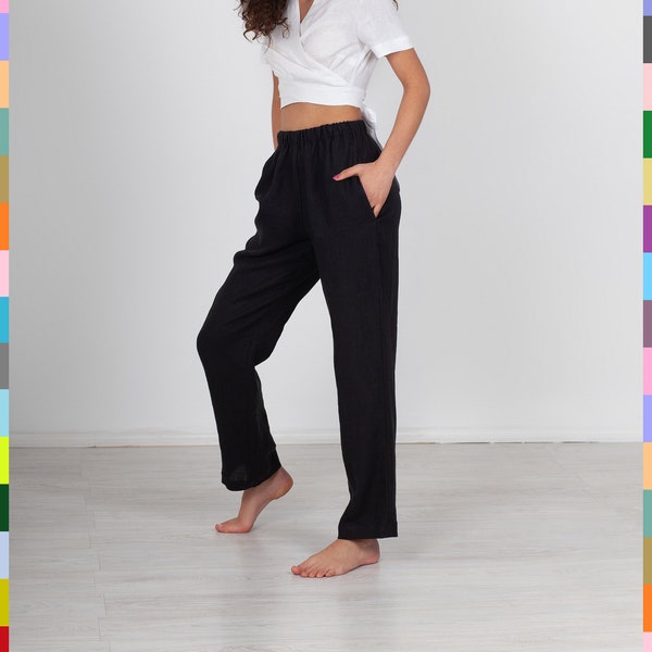 Black Linen Pants. Women Linen Pants. Slack Women Pants. Linen Trousers. Basic Linen Pants. 100% Pure Linen (Italy)