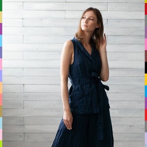 Top & Bottom Set. Ärmellose Kimono Robe. Leinen Weithose. Reines europäisches Leinen. Bild 5