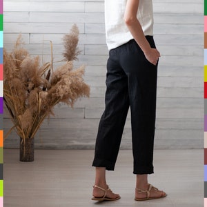 Linen Women Pants. Black Linen Pants. Flax Pants. Linen Trousers. Linen Capris. Basic Linen Pants. 100% Pure Linen Italy image 1