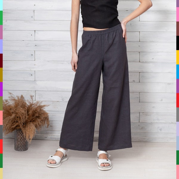 Loose Linen Pants. Wide Linen Pants. Wide Leg Linen Pants. Loose Women pants. Wide Trousers. Linen Culottes. 100% Pure Linen (Italy)