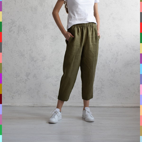 Tapered Linen Pants. Linen Trousers. Washed Linen Pants. Women's Pants. Summer Linen Pants. Harem Linen Pants. 100% pure linen (Italy)