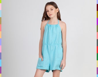 12 US kids - Blue. Linen jumpsuit. In stock - Ships today. Linocolore  A479