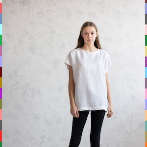 Square Linen Top. Boxy Linen Blouse. Short Sleeve Top. Women&#39;s Linen Shirt. Oversize Women Tops. Loose Blouse. 100% Pure Linen (Italy)