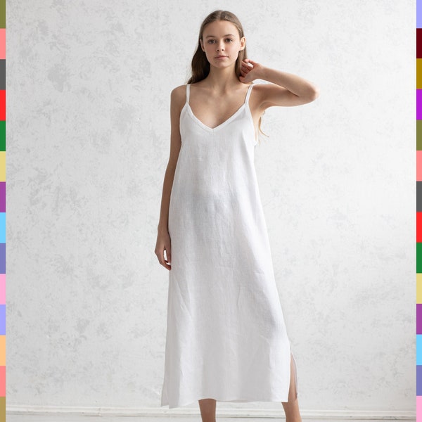 Vestido de lino ligero. Vestido africano. Vestido de lino blanco. Vestido de lino minimalista. Vestido vegano. Vestidos sencillos. 100% Lino Puro (Italia)