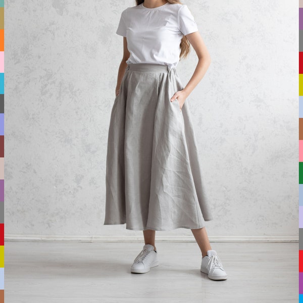 Linen Skirt. Maxi Linen Skirt. Skirt With Pockets. Linen Maxi Skirt. Loose Skirt. Gray Light Skirt. 100% Pure Linen (Italy)