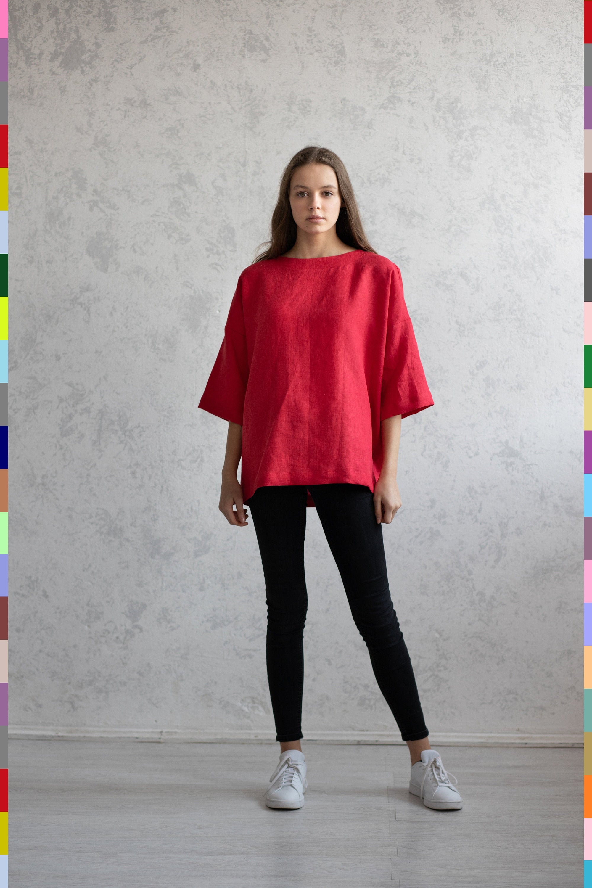 Oversized Linen Top. Oversized Linen Blouse. Round Neck Etsy UK