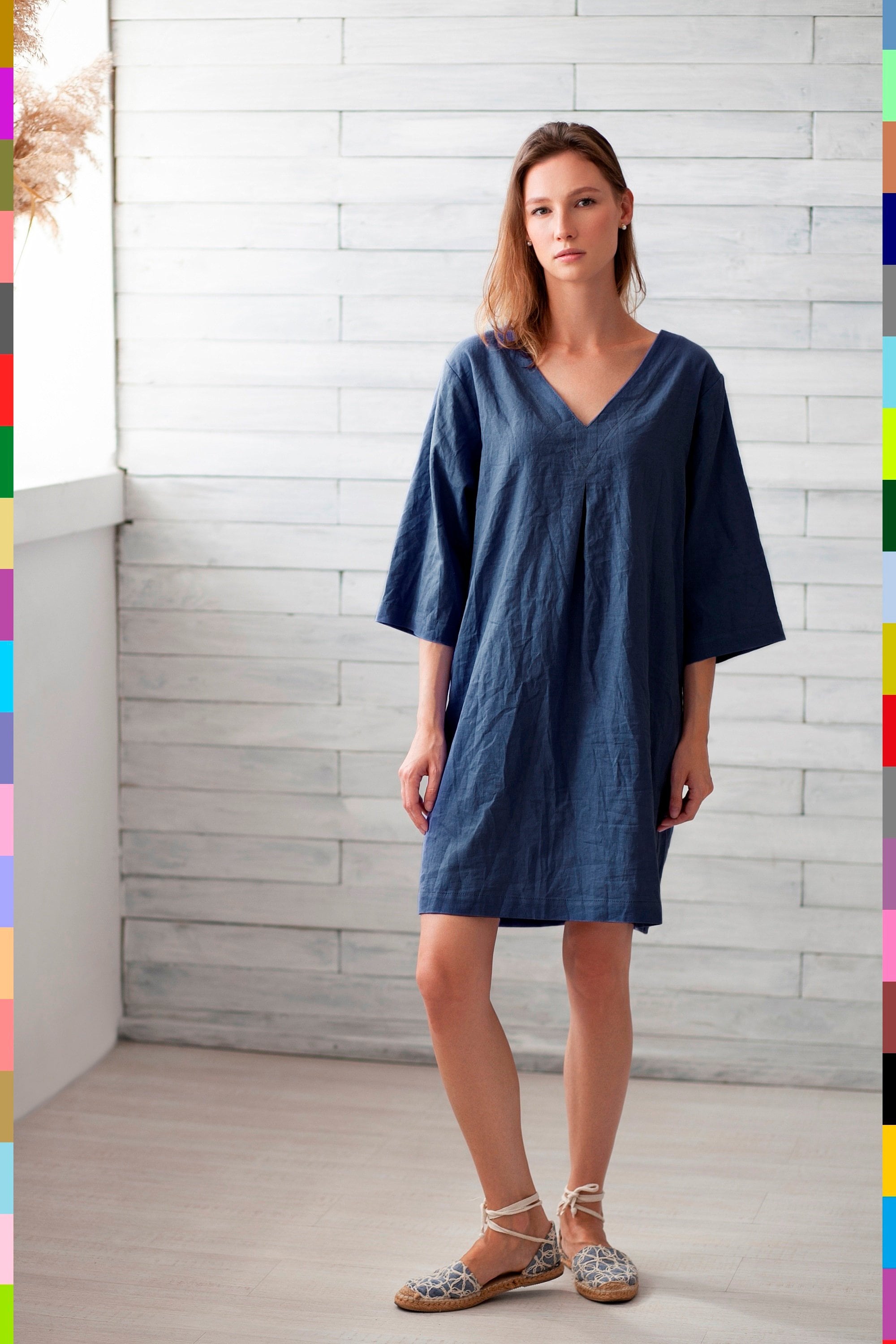 Navy Linen Dress. Minimal Linen Dress. Linen Tunic Dress. Etsy