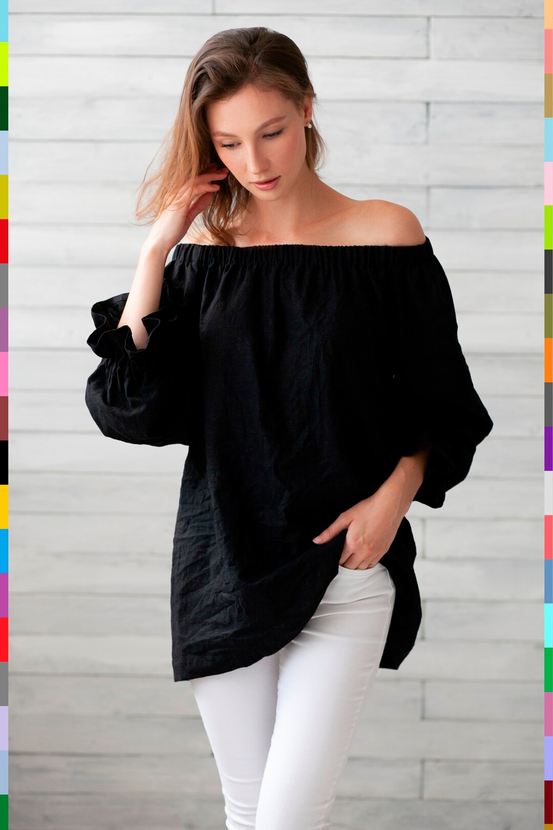 Black Linen Top. off the Shoulder Top. Flax Blouse. Linen Tunic. 100% Pure Linen (italy) - Etsy