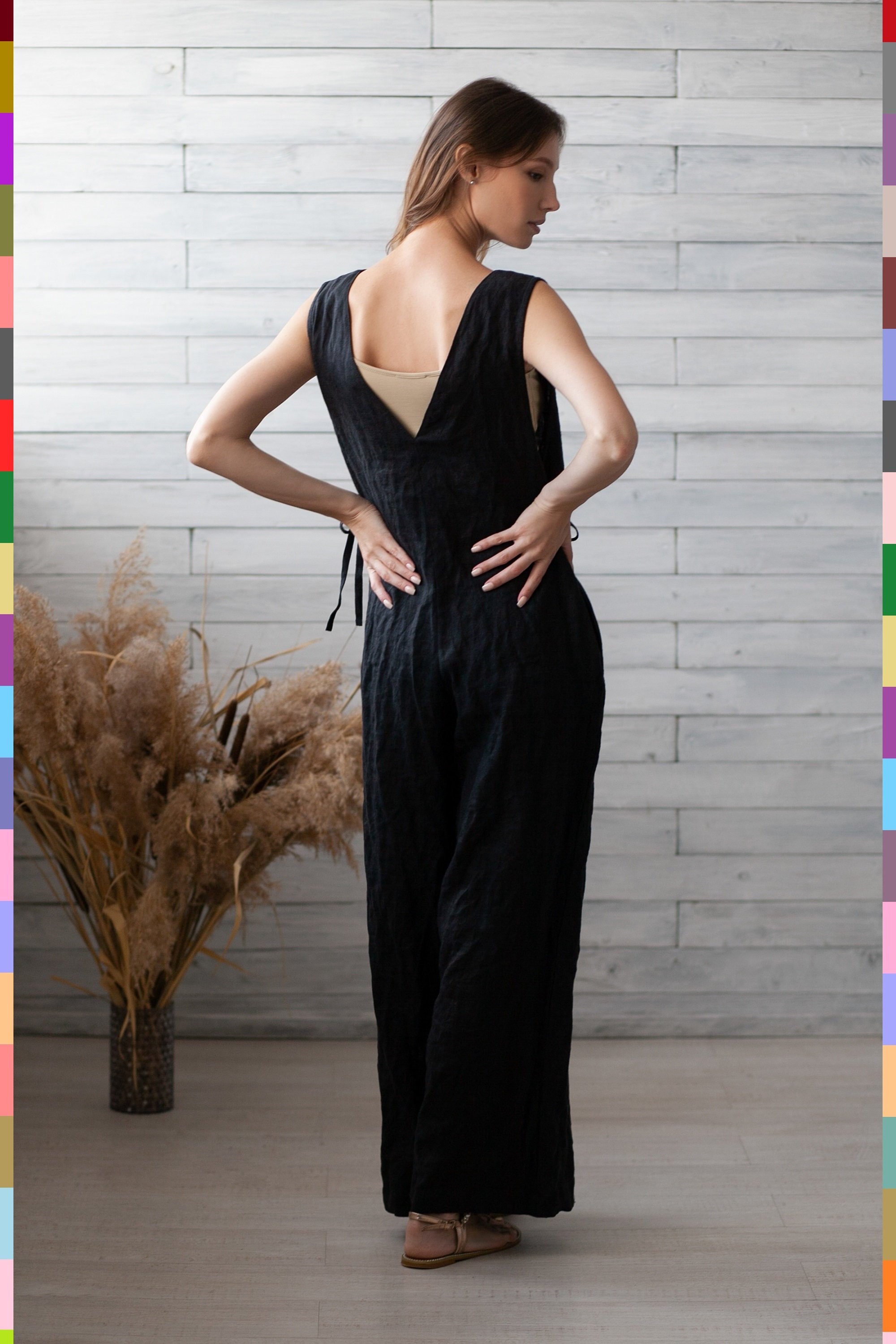 Black Linen Jumpsuit. Flax Jumpsuit. Linen Romper. Palazzo Etsy