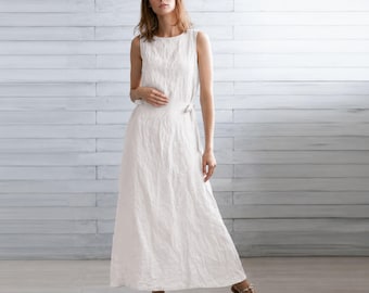Vestido de lino blanco puro. Vestidos de damas de honor. Traje de boda. Vestido para despedida de soltera. 100% lino italiano.