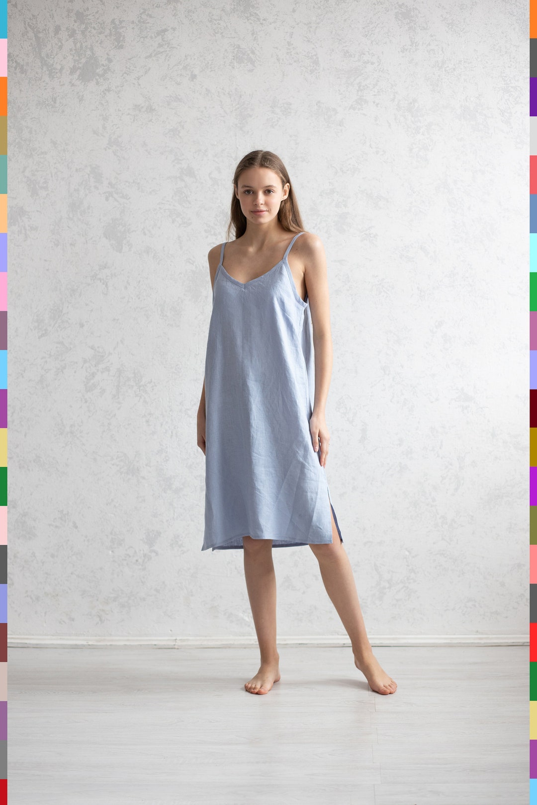 The Trude Linen Slip Dress in navy blue