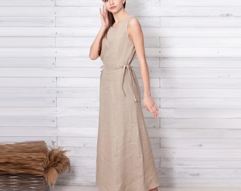linen dresses made in italy Pure Linen Handmade Positano Long Dress with Collar M