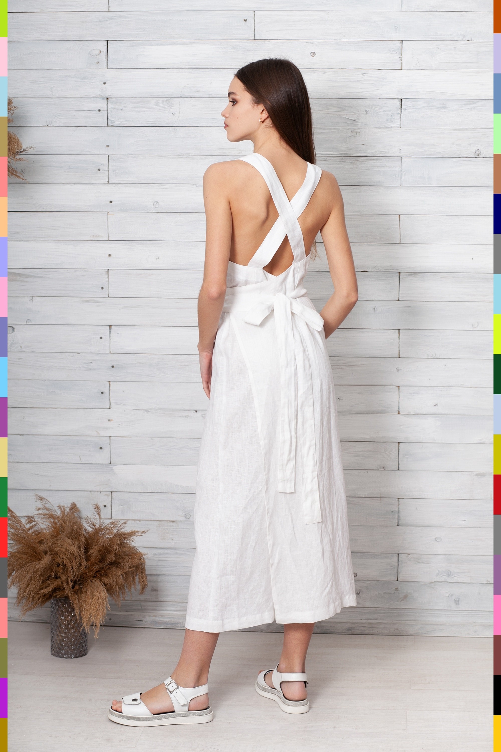 Linen Summer Dress. White Flax Dress. Apron Dress. Linen