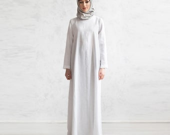 Women's Muslim Dress. Flax Jalabiya. Islamic Clothing. Luxury Caftan. Linen Arabic Dress.