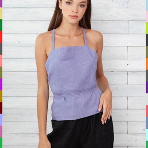 Purple Wrap Top. Front Pocket Top. Cross Back Top. Linen Tank Top. Flax Wrap Tank. 100% Pure Linen (Italy)