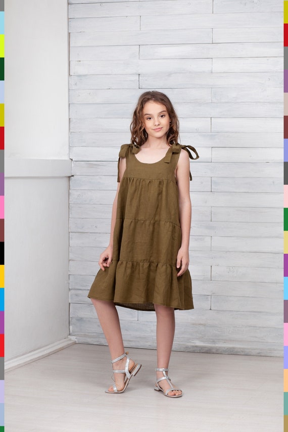 Kids Day Dress. Cute Kids Lace Dress. Girls Peasant Tunic. Khaki Kids Dress. 100 Pure Linen italy Etsy Canada