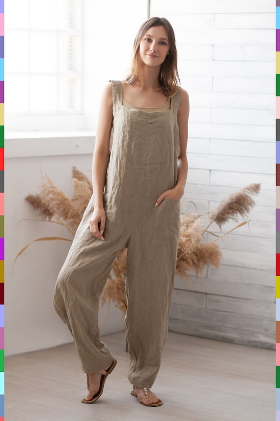 White Linen Look Drape Jumpsuit