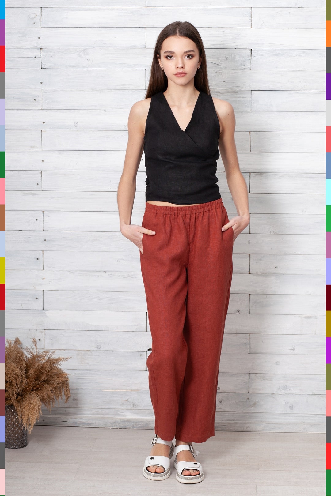 【国際ブランド】 Summer Linen Pants. Classic Linen Pants. Women Trousers パンツ