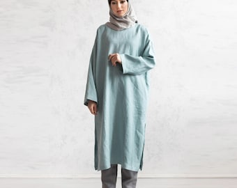 Linen Gulf Dress. Resort Maxi Dress. Flax Caftan. Natural Abaya. Islamic Clothing.
