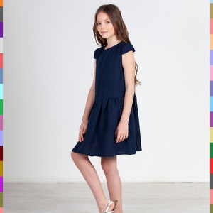 Navy Blue Dress. Flutter Sleeve Dress. Summer Girls Dress. Dress With ...