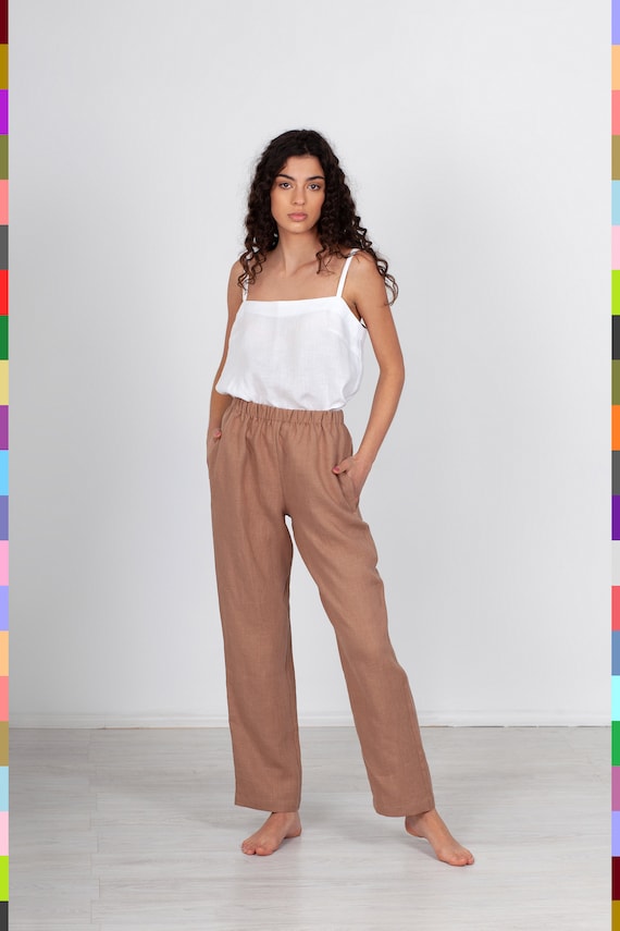 Brown Linen Pants. Flax Pants. Linen Trousers. Loose Linen Pants