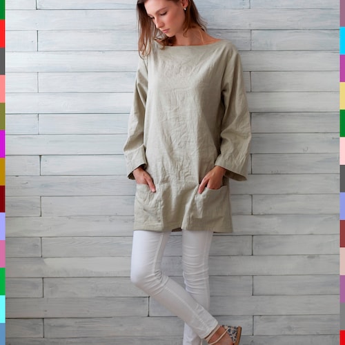 ALEXIS Oversized Linen Tunic Top / Elegant Linen Tunic With - Etsy Canada