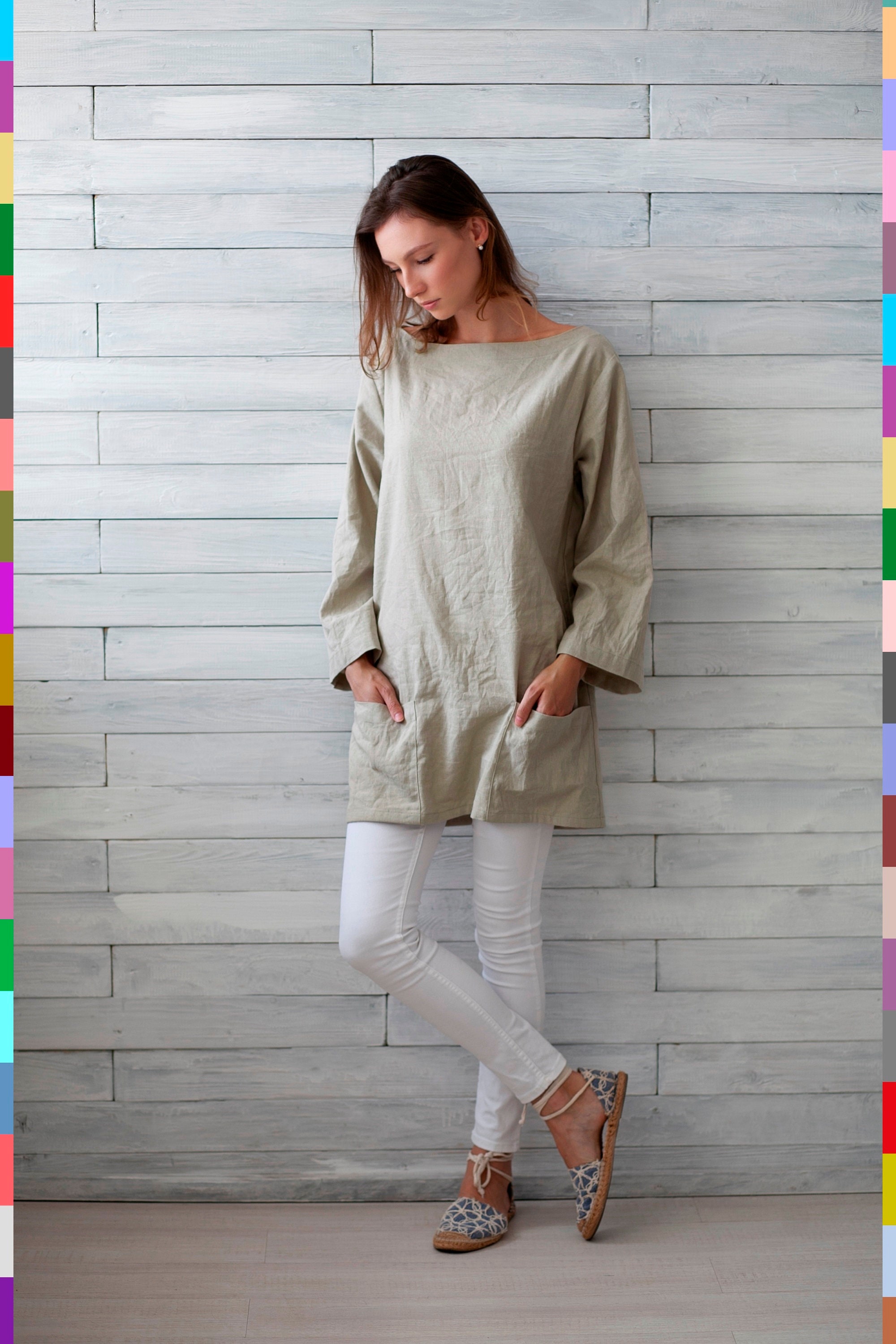 トップス 80s 90s EURO linen pullover shirt ITALY 80s-90s Euro-style linen design pullover shirt