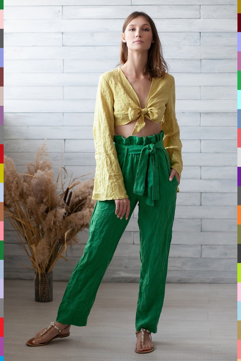 Yellow Linen Top. Yellow Crop Top. Linen Tie Front Top. Short Etsy