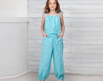 Kids Linen Jumpsuit. Romper For Kid. Girls Overalls. Everyday Playwear. Gender Neutral Outfit.