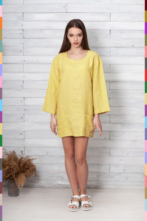 Oversized Linen Tunic Dress Lemon Italian Linen, Double Stonewashed - Etsy New Zealand Oversized Linen Tunic Dress Lemon Italian Linen, Double Stonewashed - Etsy New Zealand