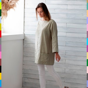 Oversized Leinen Top. Flachs Tunika Kleid. Leinen Top Mit Poklets. 100% reines Leinen Italien Bild 2