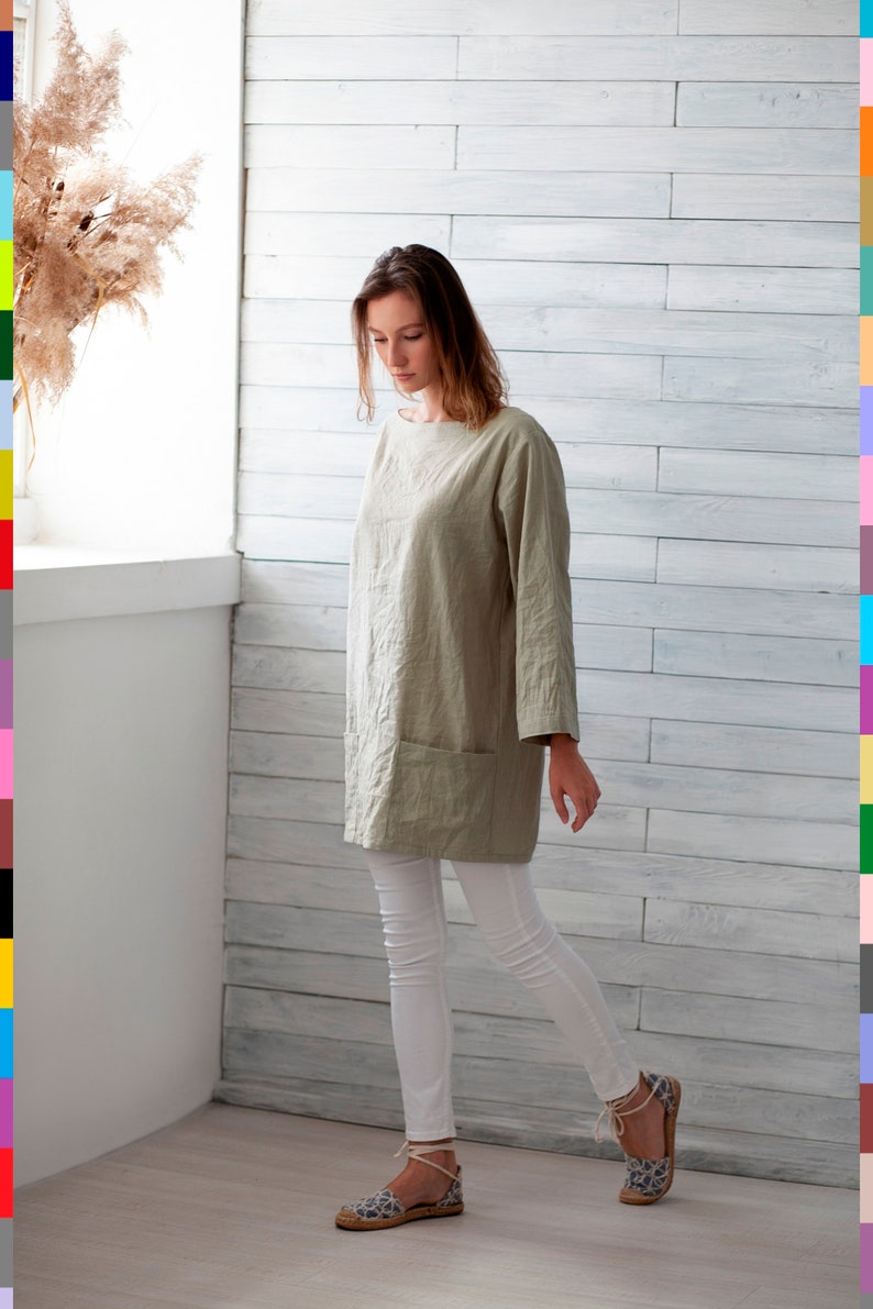 Oversized Leinen Top. Flachs Tunika Kleid. Leinen Top Mit Poklets. 100% reines Leinen Italien Bild 2