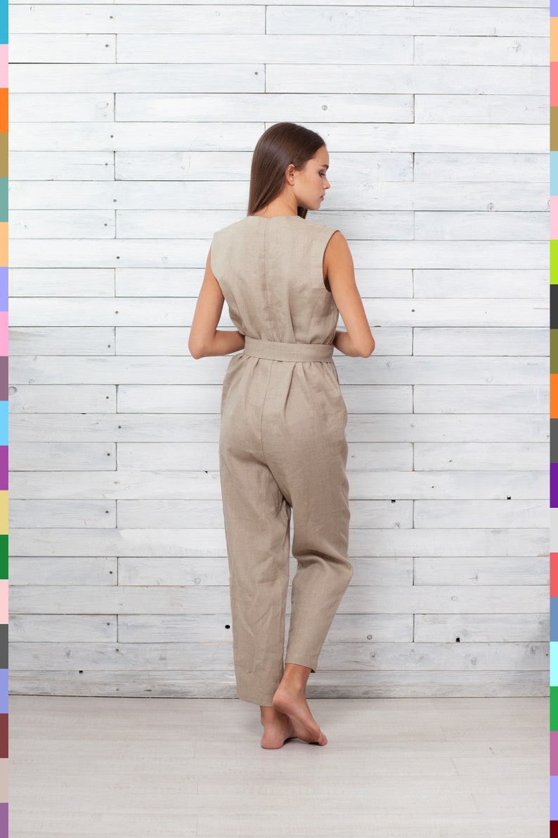 Beige Linen Jumpsuit. Flax Jumper. Linen Romper. Summer Etsy