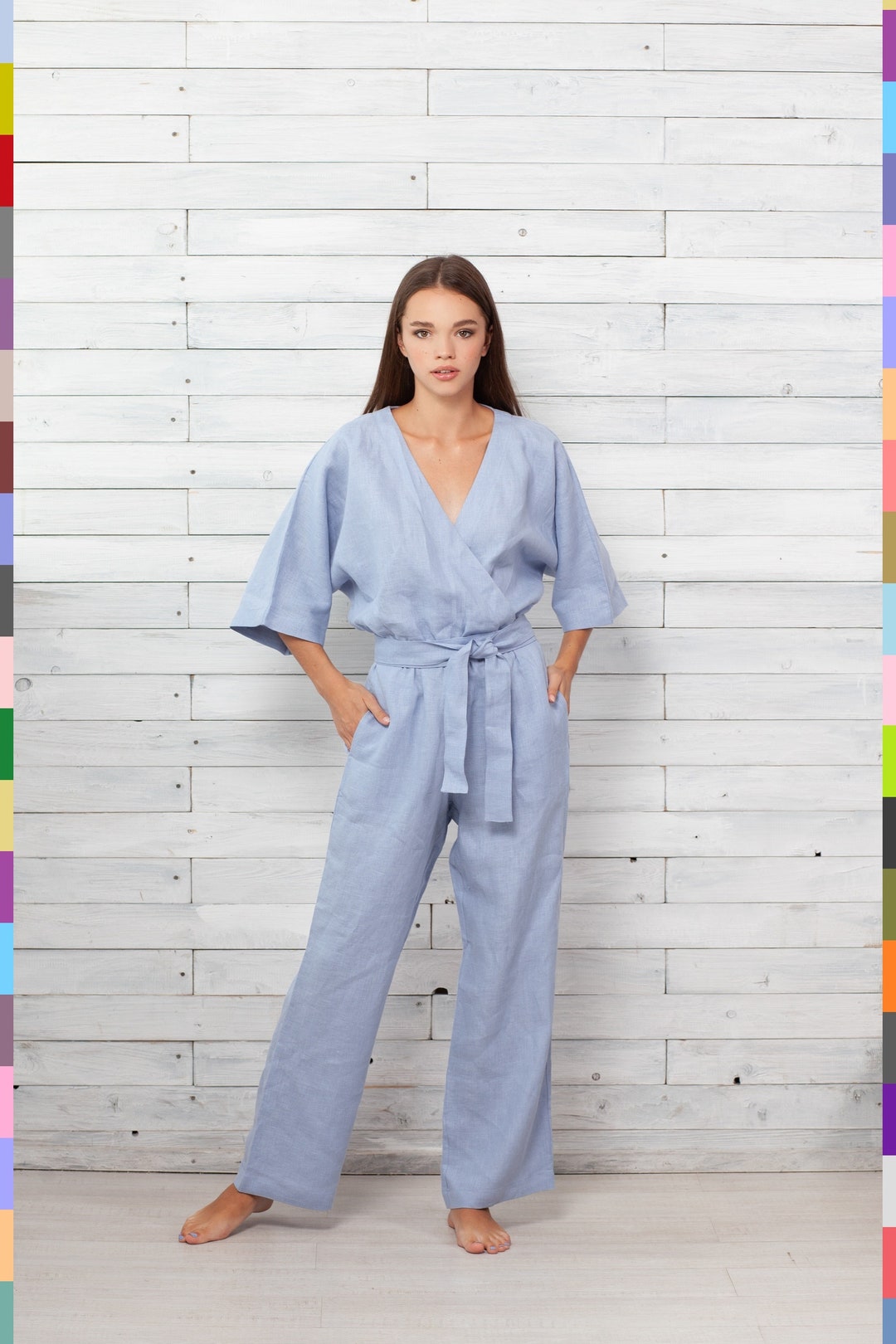 Elchic Linen Belted Romper Sleeveless Jumpsuit