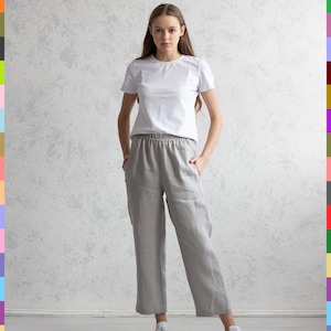 100% Italian Linen. Linen Pants – Soft, Wrinkled, Handmade Women's Trousers image 2