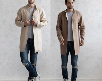 Men's Double Sided Coat. Elegant Long Jacket For Man. European Linen. Casual Business Menswear.