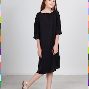Casual Kids Dress. Black Linen Dress. Kids Linen Gown. Black - Etsy