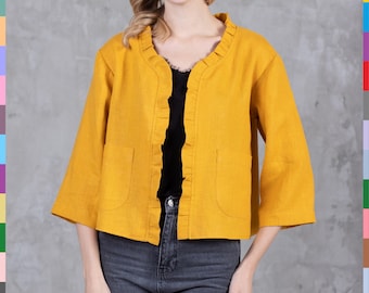 Linen Coat. Women's Jacket. Women Coats. Girl's Linen Jackets. Short Jackets. Women's Capes. Golden Coats. 100% Pure Linen (Italy)