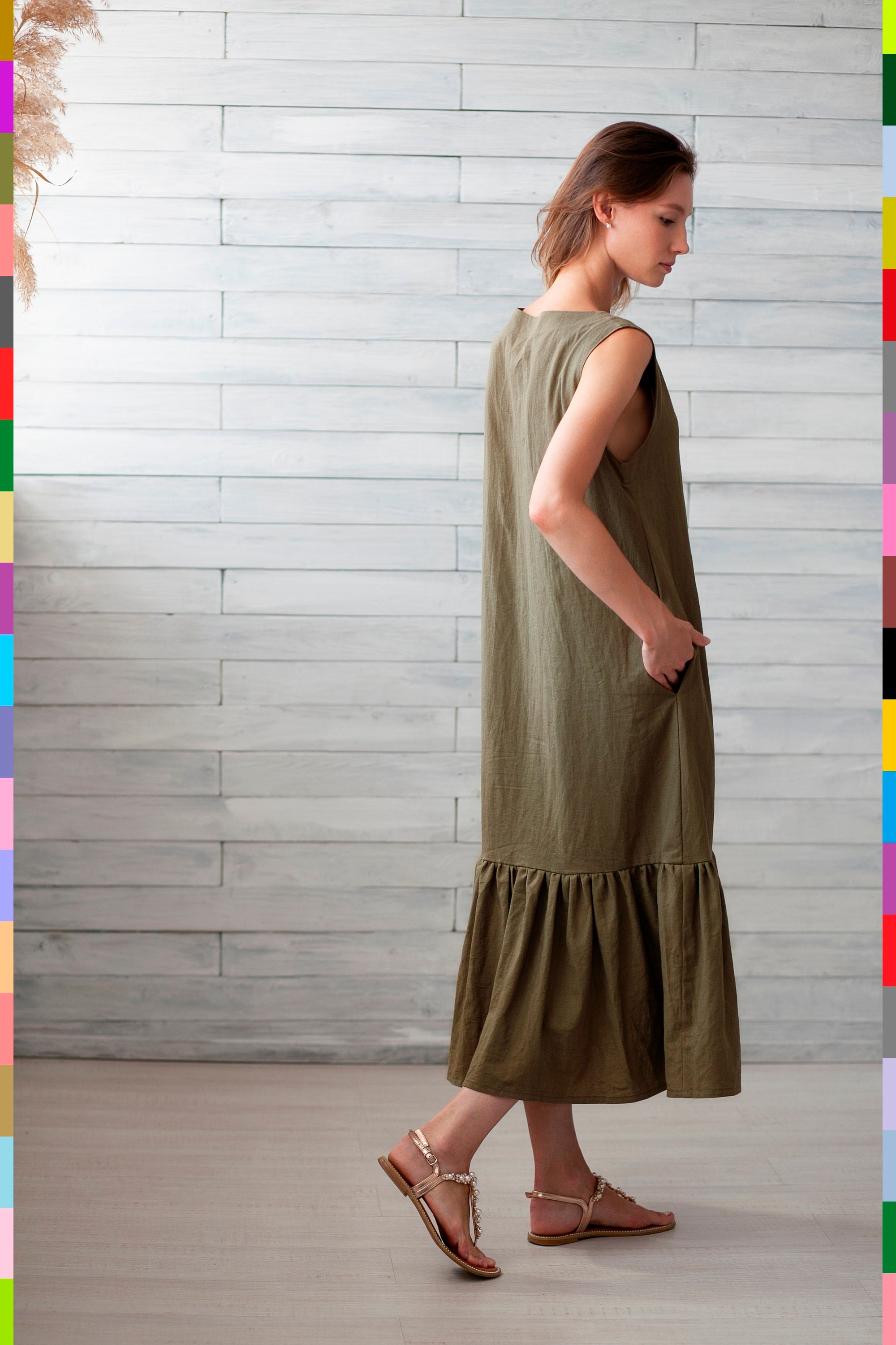 Khaki Linen Dress. Smock Flax Dress. Linen Loose Dress. - Etsy