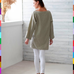 Oversized Leinen Top. Flachs Tunika Kleid. Leinen Top Mit Poklets. 100% reines Leinen Italien Bild 3