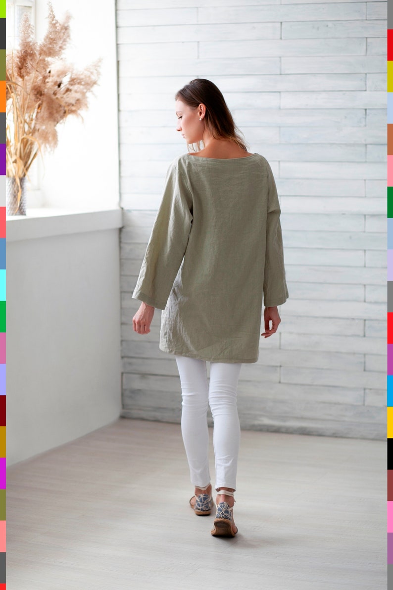 Oversized Leinen Top. Flachs Tunika Kleid. Leinen Top Mit Poklets. 100% reines Leinen Italien Bild 3