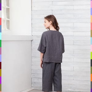 Chemise grise pour enfants. Haut simple pour fille. Haut minimaliste pour enfants. Linge de maison italien. 100 % pur lin Italie image 3