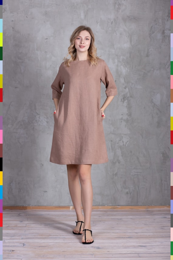 light brown linen dress Ovticza Cotton Linen Backless Cami Midi Dress Women Spaghetti Strap Summer Beach Flowy Dress Light Brown XL, Women's