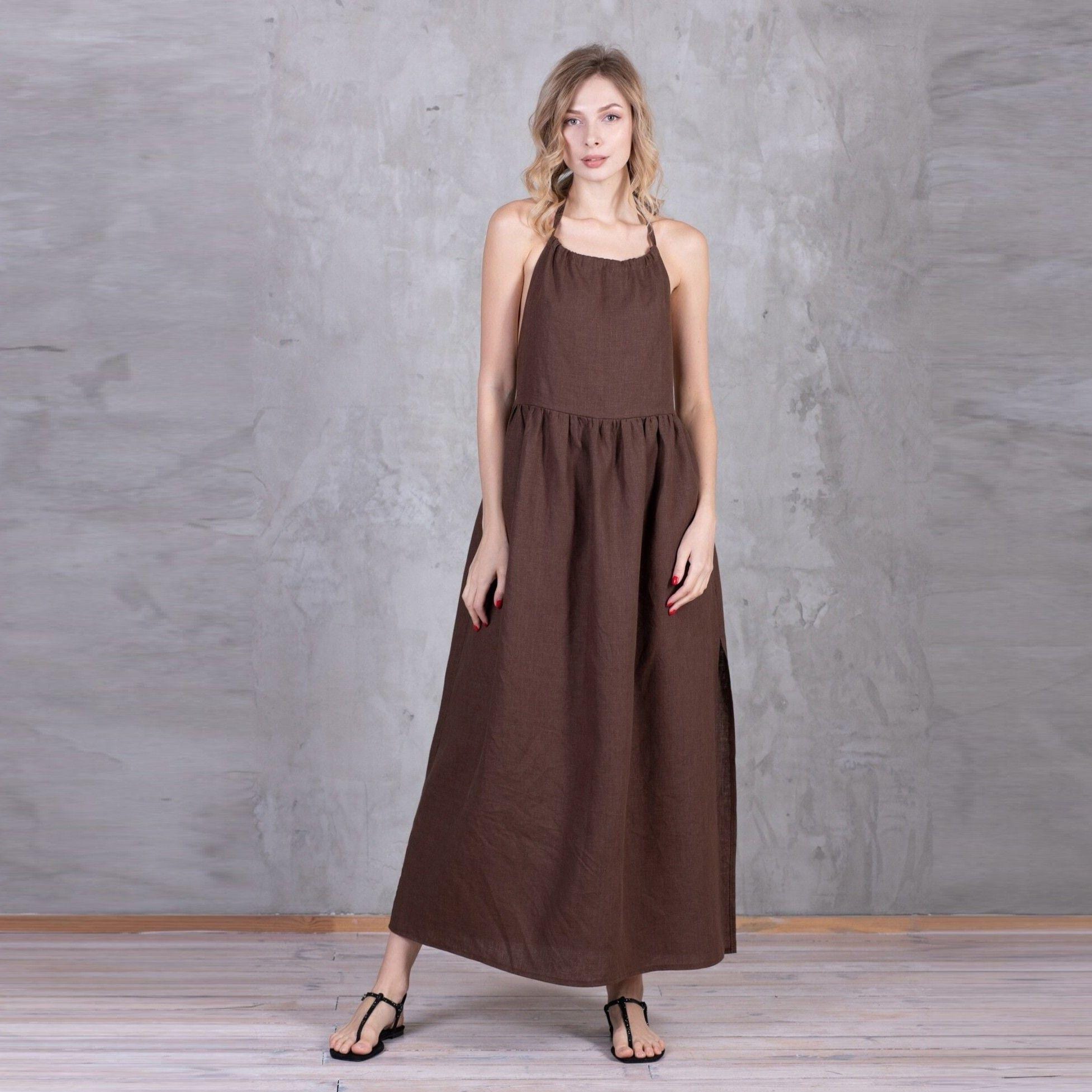 100% Italian Linen. Elegant Dress. Relaxed Summer Dresses. Women's Vacation Clothes. Long Flax Dress.