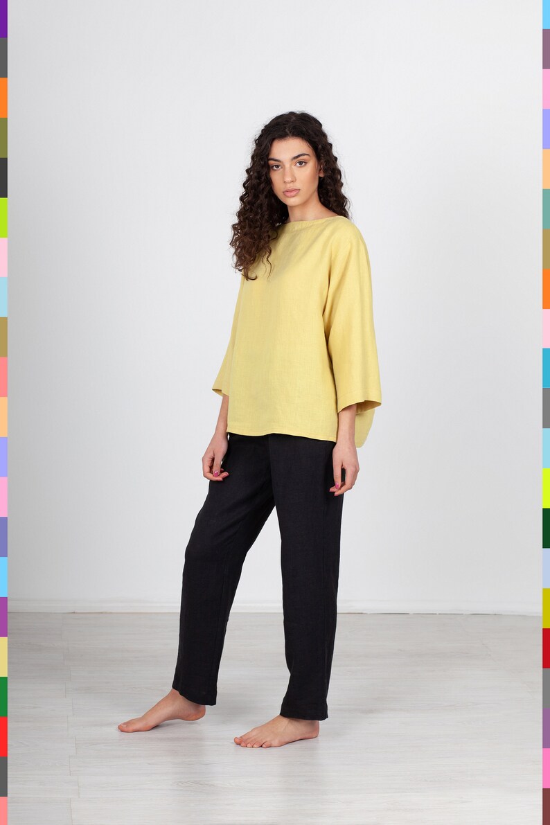 Yellow Linen Shirt. Flax Top. Linen Top. Simple Linen Tunic. - Etsy