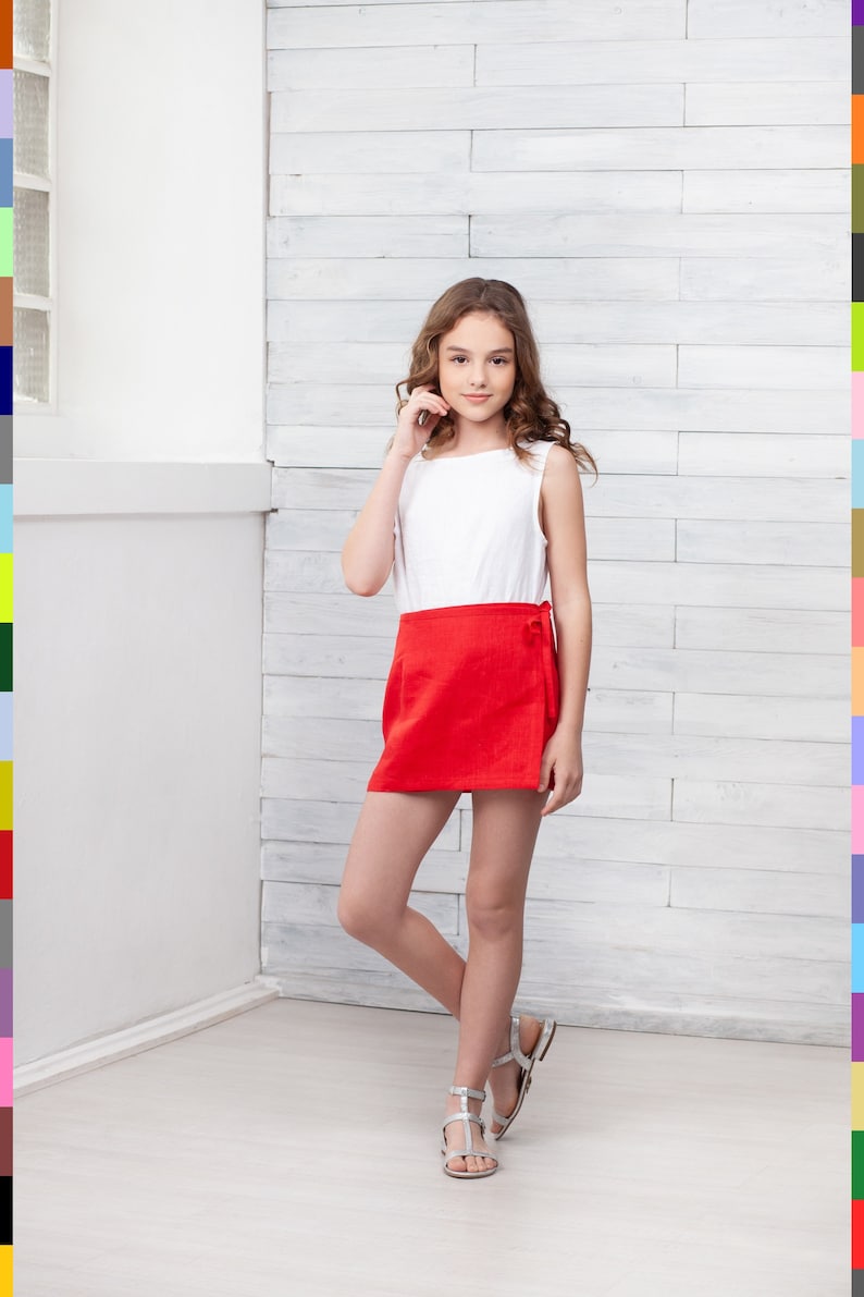 Red Kids Skirt. Wrap Girls Skirt. Mini Kids Skirt. Short Kids F5B