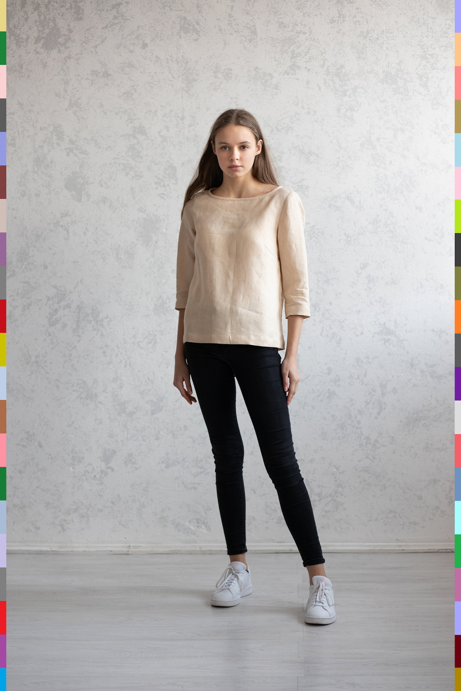 Linen Tees. Linen Tee 3/4 Sleeve. Washed Linen Tees. Simple | Etsy