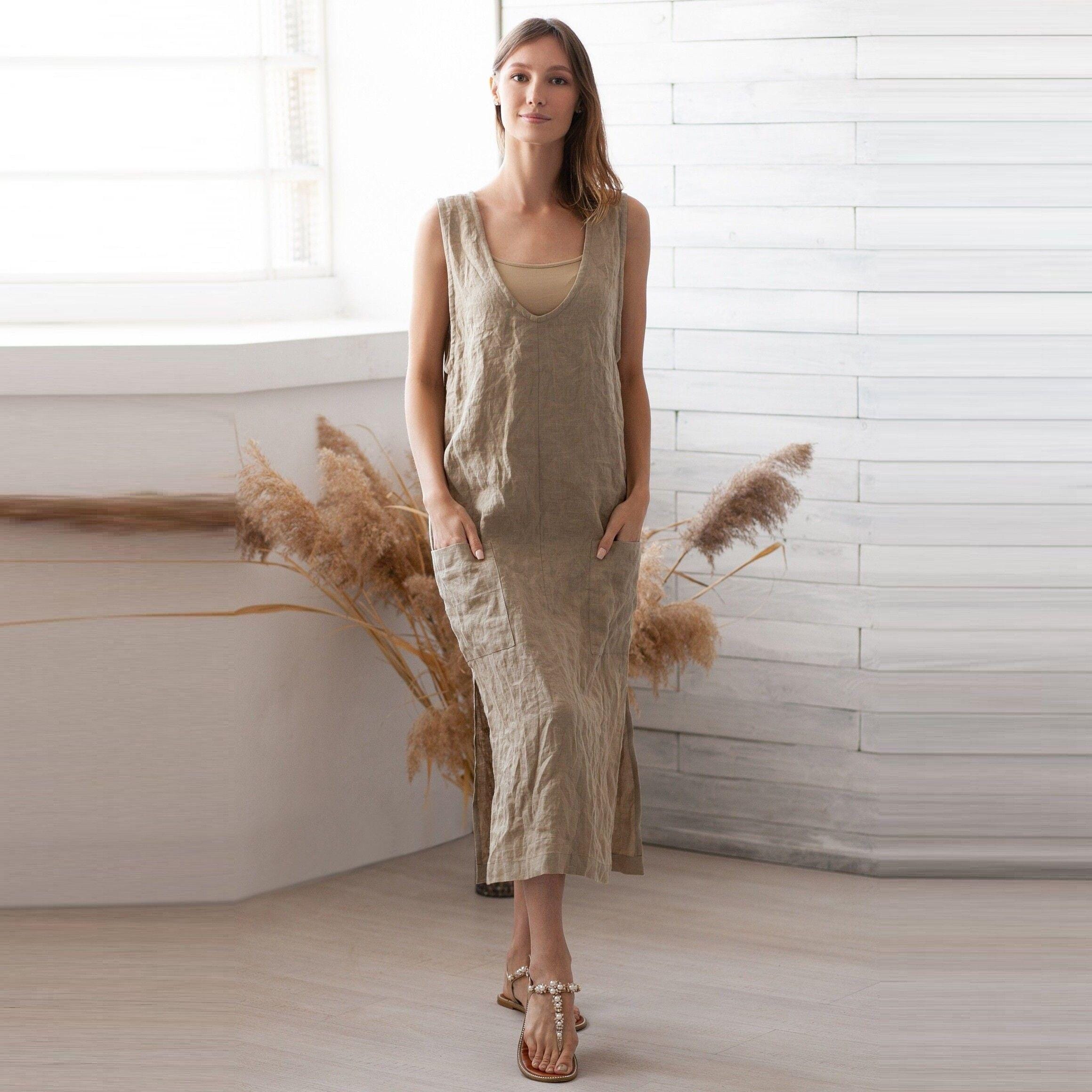 100% Italian Linen. Maxi Summer Dress. Loose Dress. Plus Size Flax Dresses.  Neutral Outfit. - Etsy